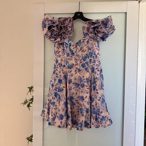 NWT BARDOT Sigma Mini Dress In Lavender Lilac Blue Floral Size 6 Medium